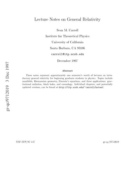 <strong>Lecture Notes</strong> on <strong>General Relativity</strong>, based on <strong>lectures</strong> by Dr. . General relativity lecture notes pdf